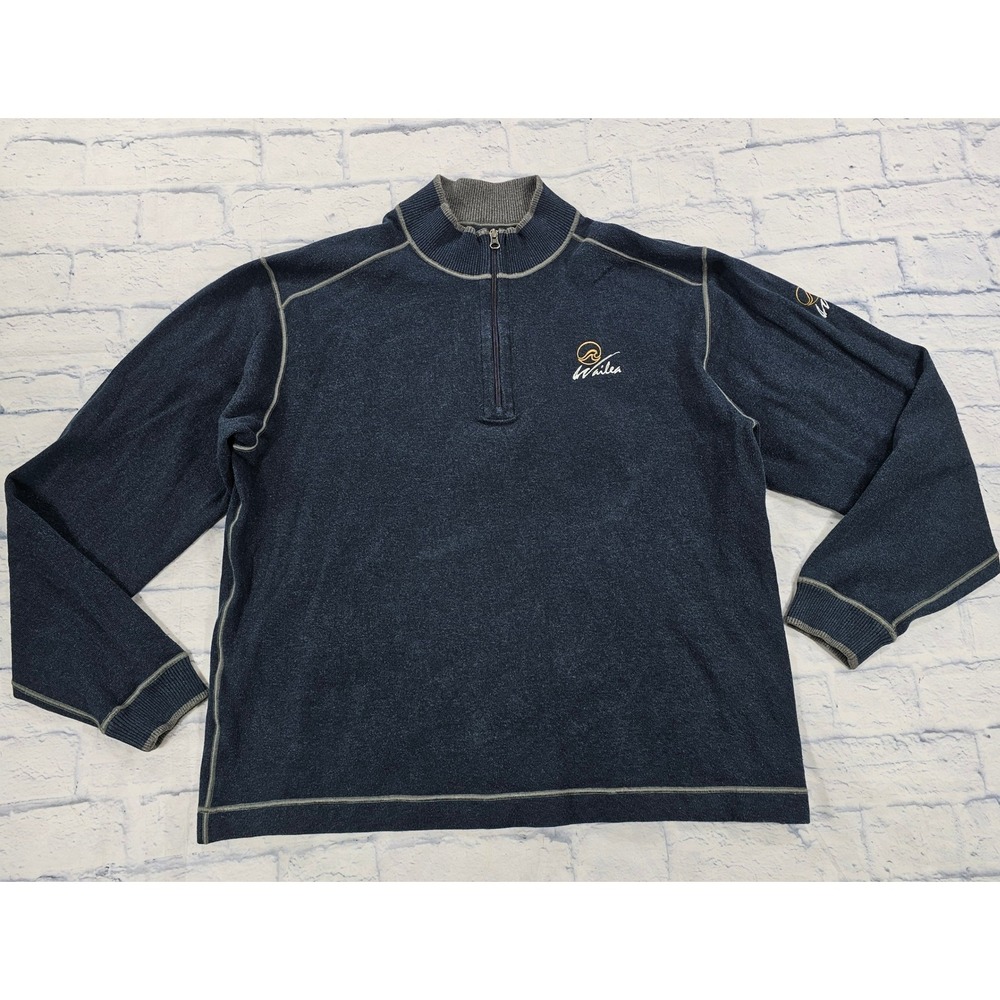 Wailea Cutter Buck 1/4 Zip Pullover Men XXL Navy Blue Cotton Mock Neck Golf